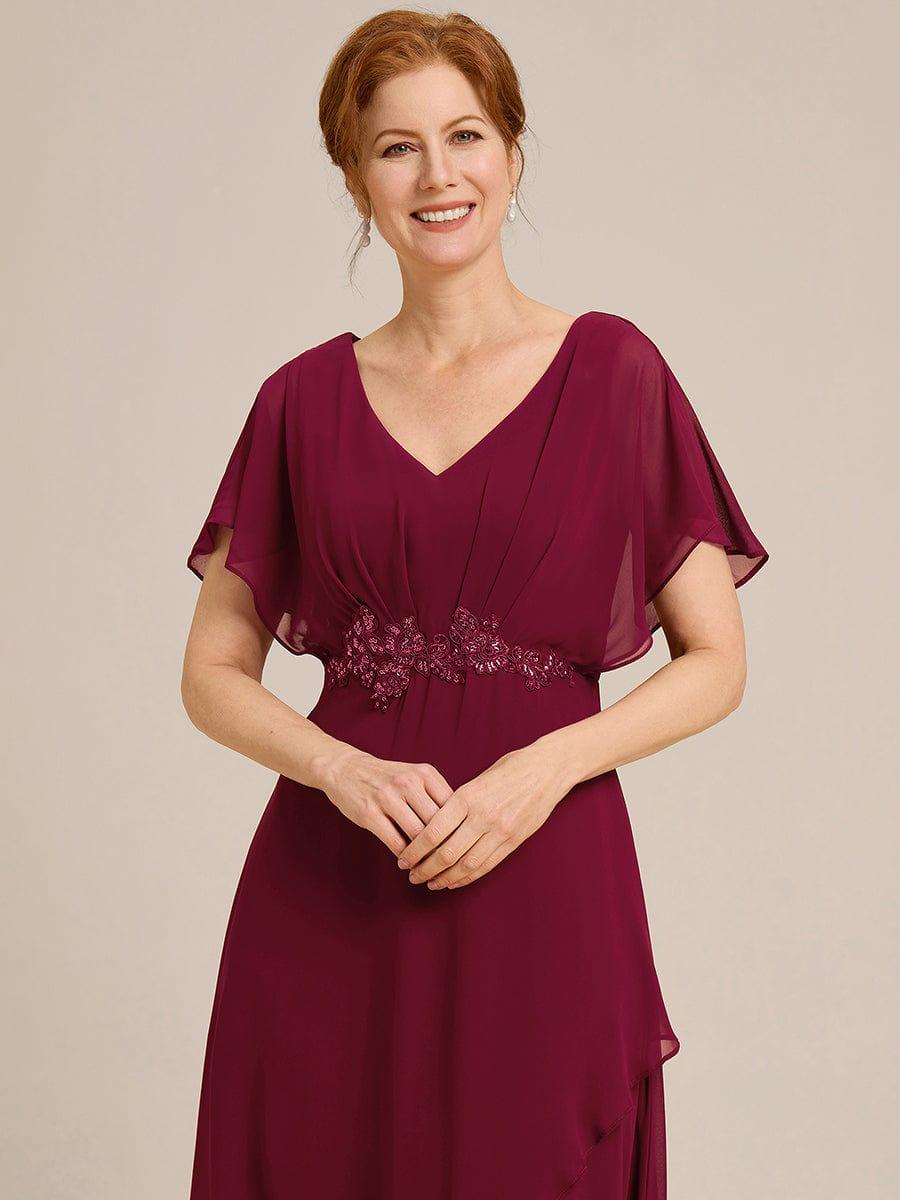 Elegant V-Neck Ruffled Chiffon Mother of the Bride Dress