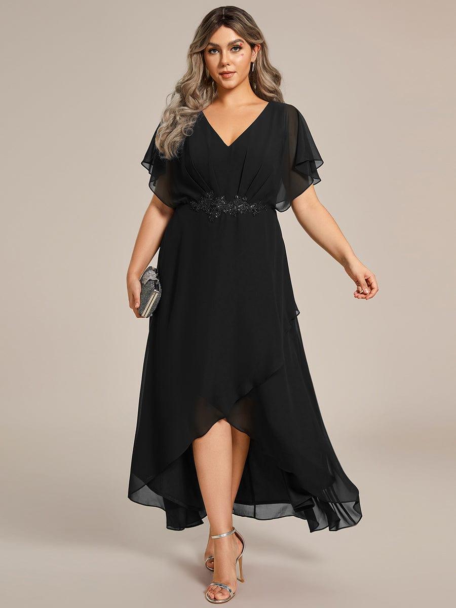 Plus Size V-Neck Applique Formal Dress with Flutter Sleeves