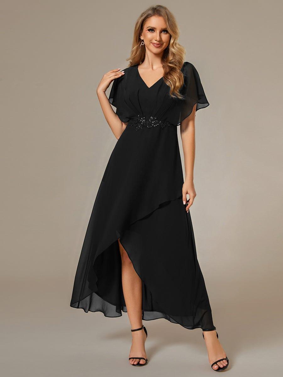 Elegant V-Neck Ruffled Chiffon Mother of the Bride Dress