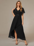 Elegant V-Neck Ruffled Chiffon Mother of the Bride Dress