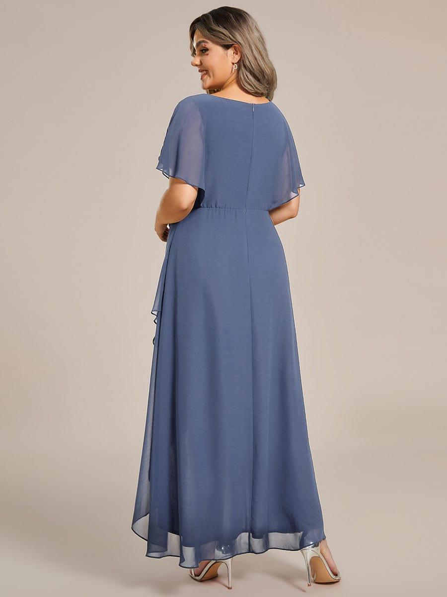 Plus Size V-Neck Applique Formal Dress with Flutter Sleeves