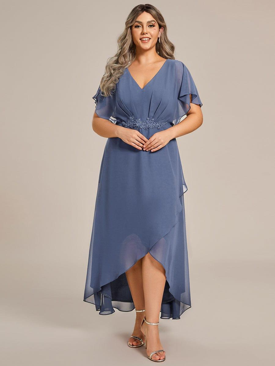 Plus Size V-Neck Applique Formal Dress with Flutter Sleeves