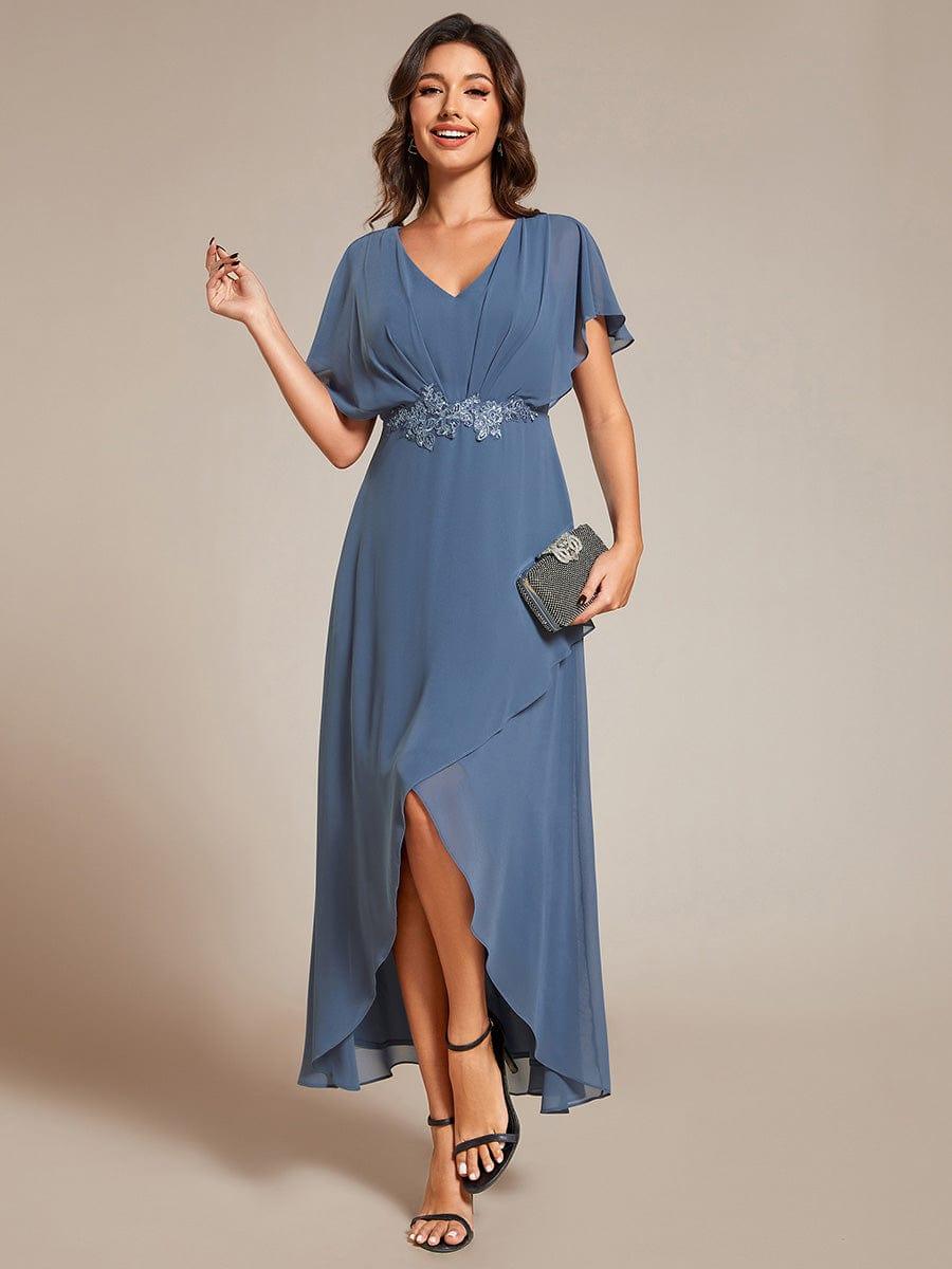 Elegant V-Neck Ruffled Chiffon Mother of the Bride Dress