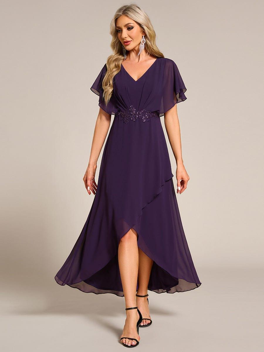 Charming V-Neck Waist Applique Formal Dress with Flutter Sleeves