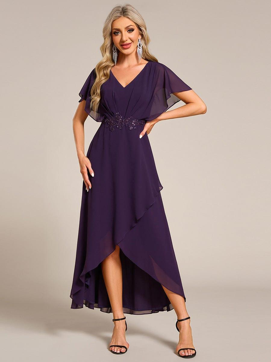 Elegant V-Neck Ruffled Chiffon Mother of the Bride Dress