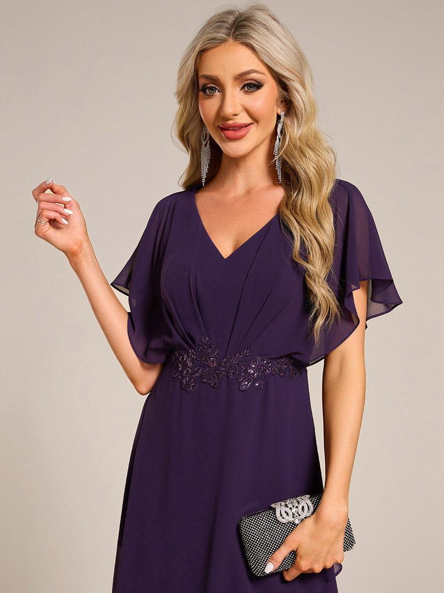 Charming V-Neck Waist Applique Formal Dress with Flutter Sleeves