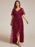 Plus Size V-Neck Sequin High Low A-Line Formal Evening Dress