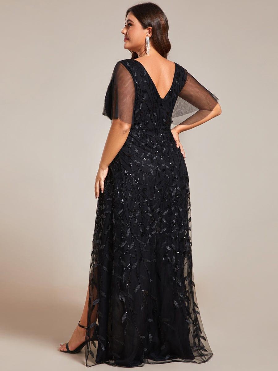Plus Size V-Neck Sequin High Low A-Line Formal Evening Dress
