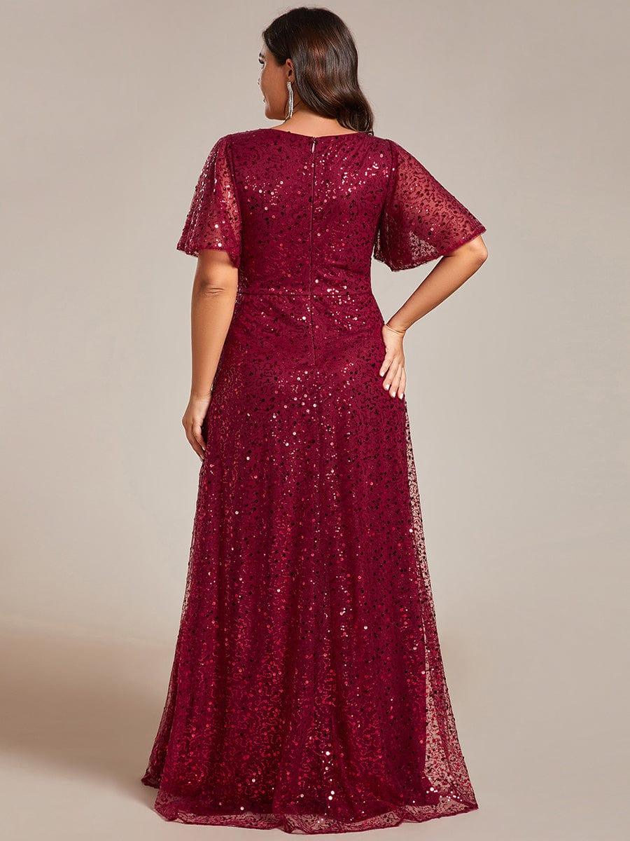 Sparkly V-Neck Sequin Short Sleeves Evening Dress