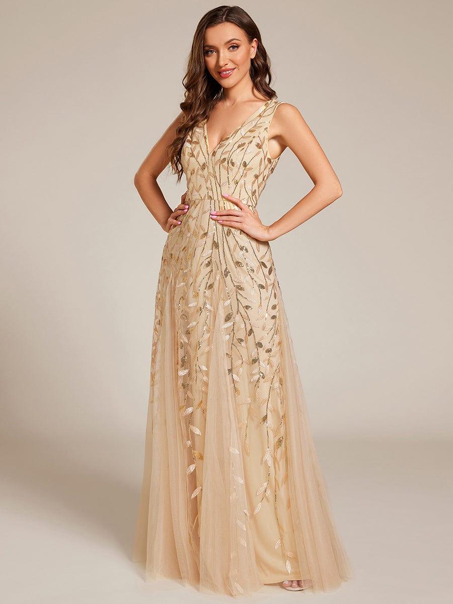 Plus Size V-Neck Sequin A-Line Tulle Formal Evening Dress