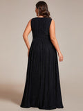Plus Size V-Neck Empire Waist Long Formal Evening Dress