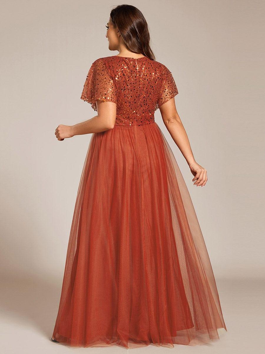 Stunning V-Neck Sequin Top A-Line Tulle Evening Dress
