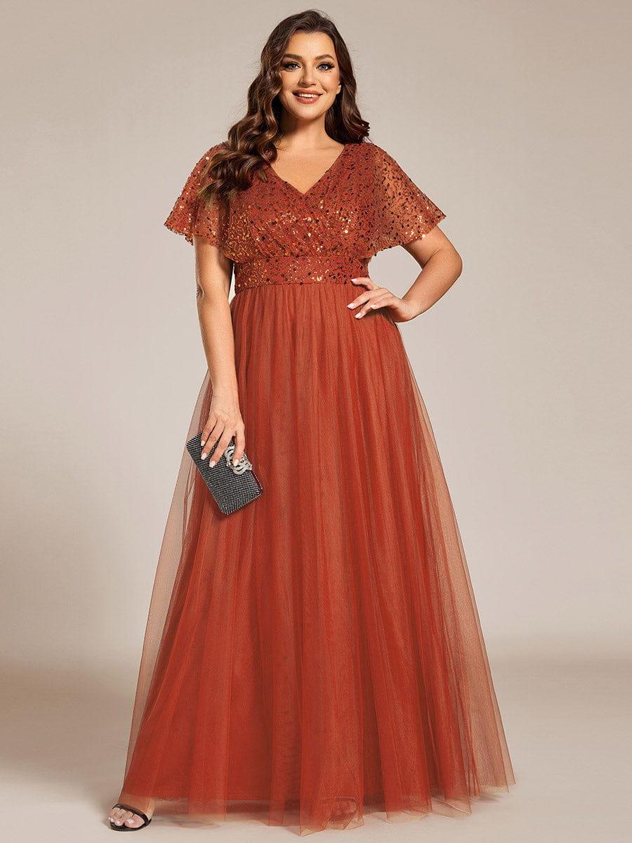 Stunning V-Neck Sequin Top A-Line Tulle Evening Dress