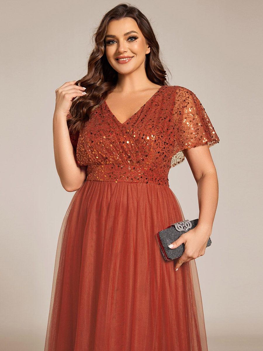 Stunning V-Neck Sequin Top A-Line Tulle Evening Dress