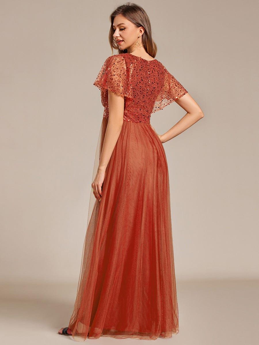 Stunning V-Neck Sequin Top A-Line Tulle Evening Dress