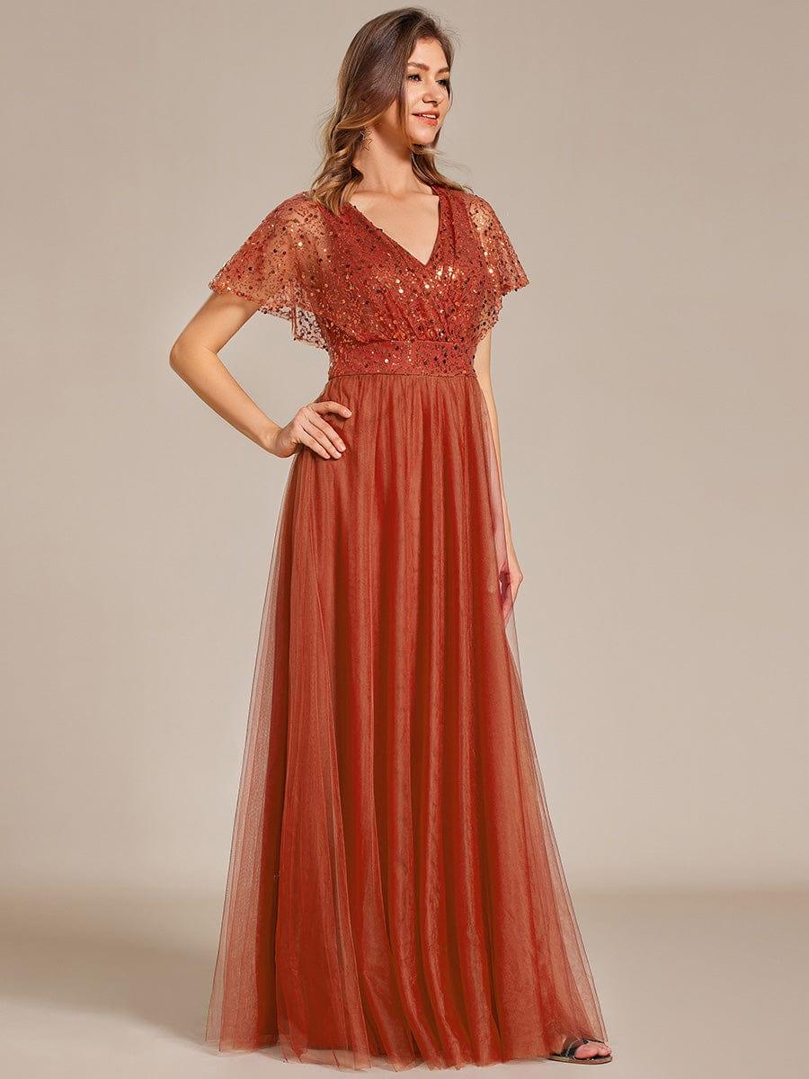 Stunning V-Neck Sequin Top A-Line Tulle Evening Dress
