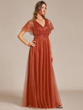 Stunning V-Neck Sequin Top A-Line Tulle Evening Dress