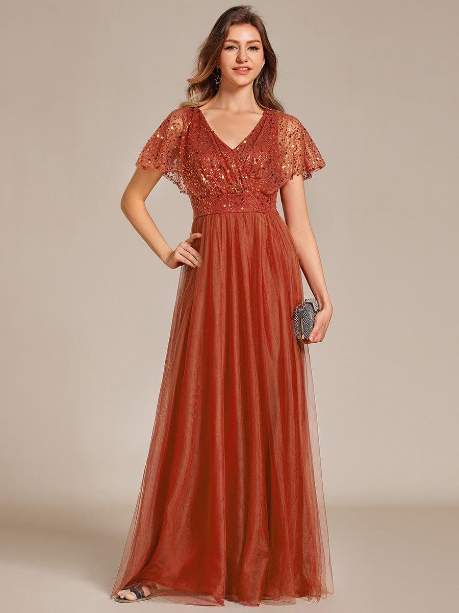 Stunning V-Neck Sequin Top A-Line Tulle Evening Dress