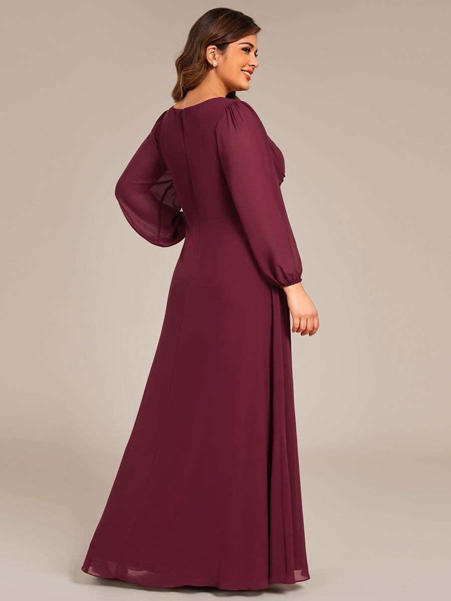 Elegant Chiffon Pleated A-Line Formal Dress with Long Sleeves