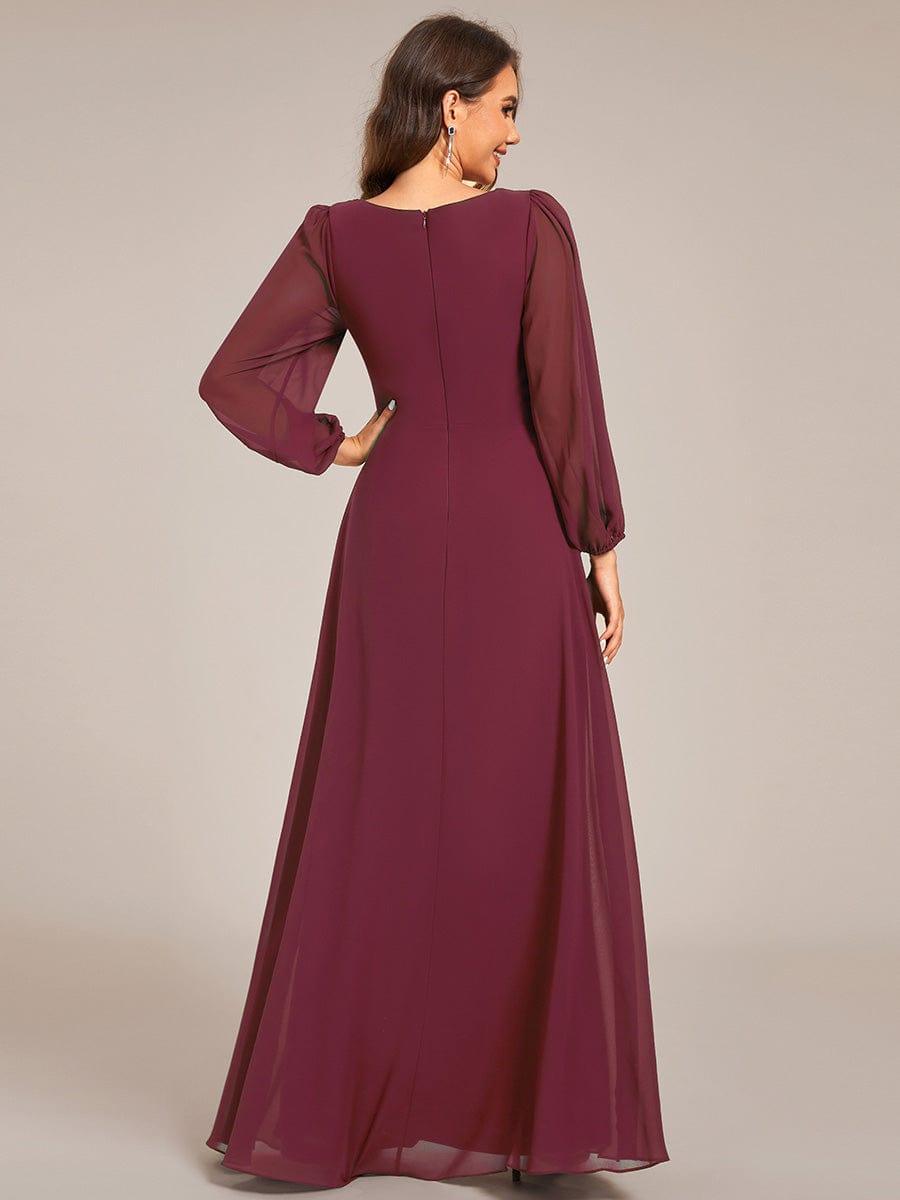Elegant Chiffon Pleated A-Line Formal Dress with Long Sleeves