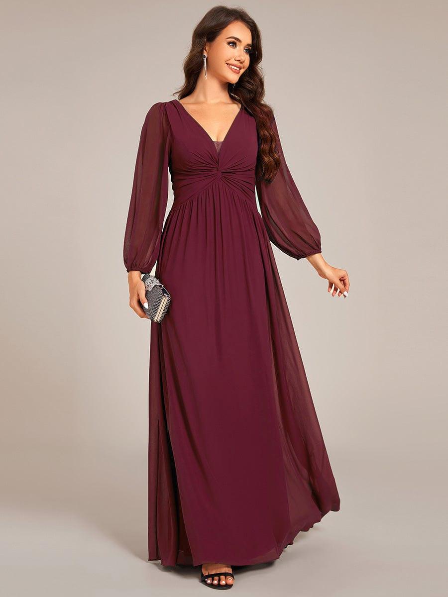 Elegant Chiffon Pleated A-Line Formal Dress with Long Sleeves