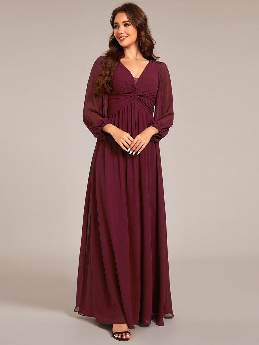 Elegant Chiffon Pleated A-Line Formal Dress with Long Sleeves