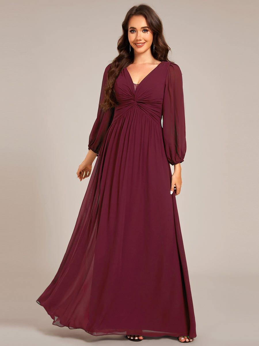 Elegant Chiffon Pleated A-Line Formal Dress with Long Sleeves