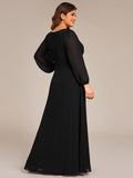 Plus Size Chiffon Pleated A-Line Formal Dress with Long Sleeves