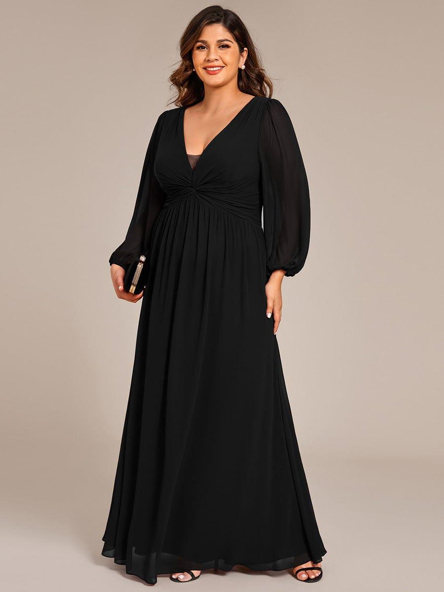 Elegant Chiffon Pleated A-Line Formal Dress with Long Sleeves
