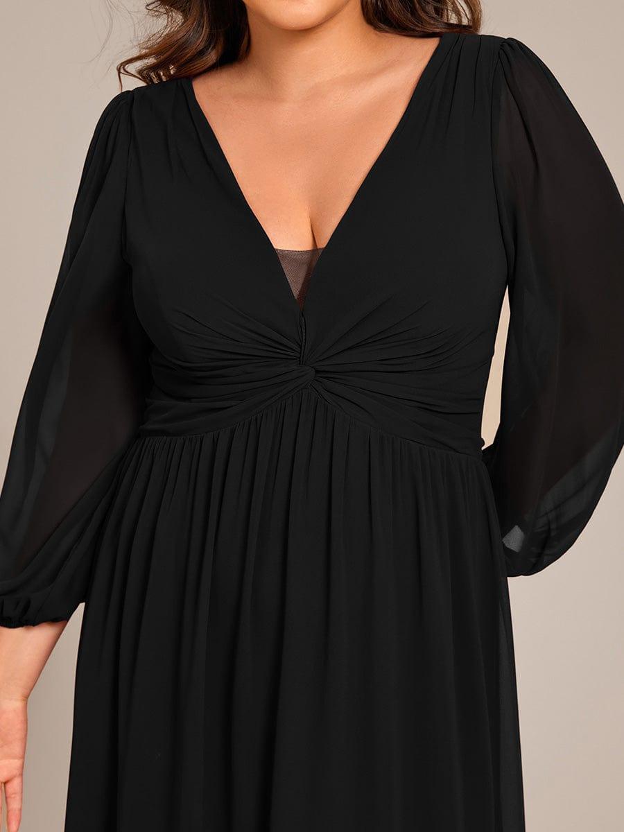 Plus Size Chiffon Pleated A-Line Formal Dress with Long Sleeves