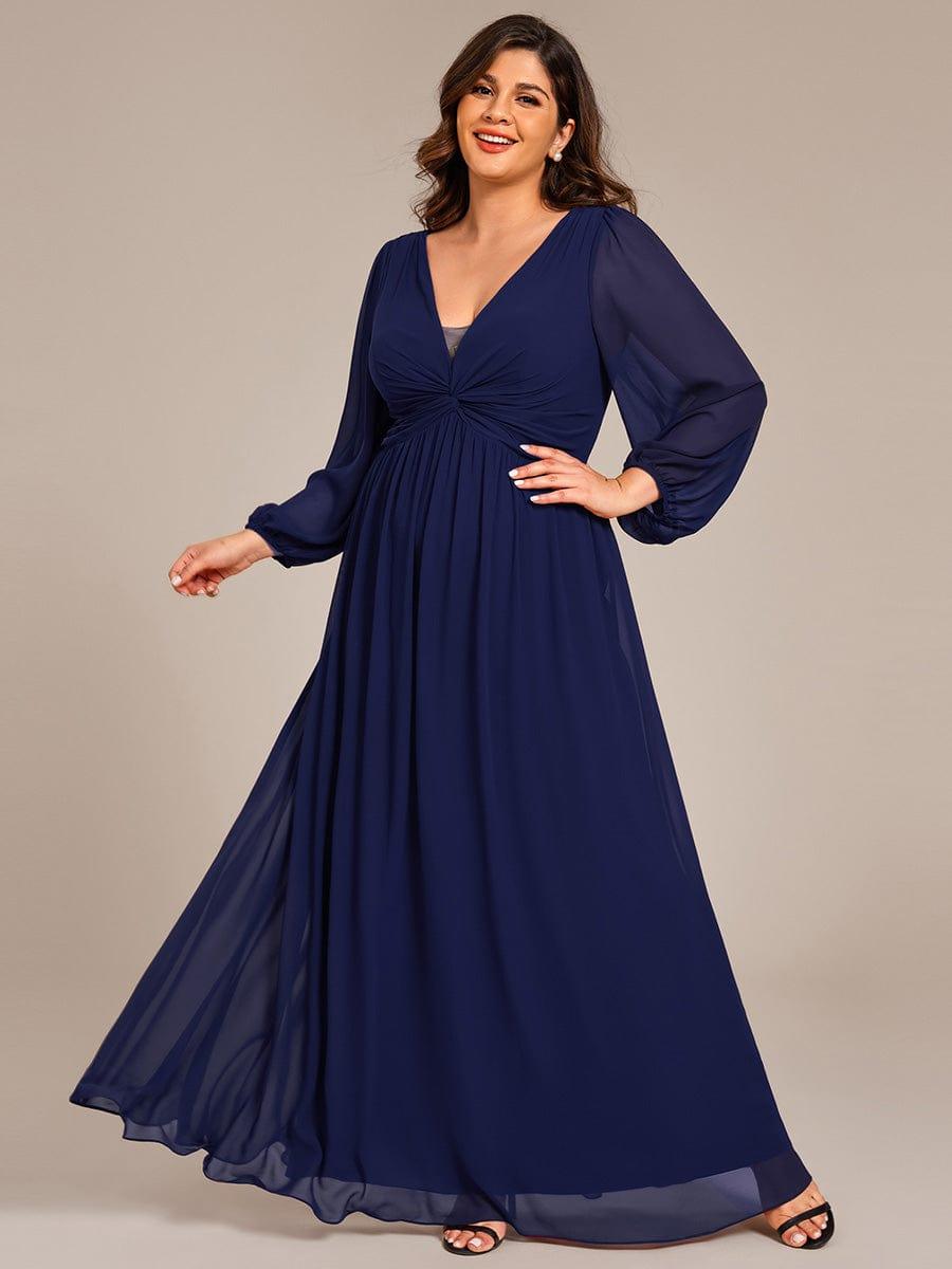 Elegant Chiffon Pleated A-Line Formal Dress with Long Sleeves