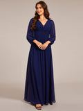 Elegant Chiffon Pleated A-Line Formal Dress with Long Sleeves