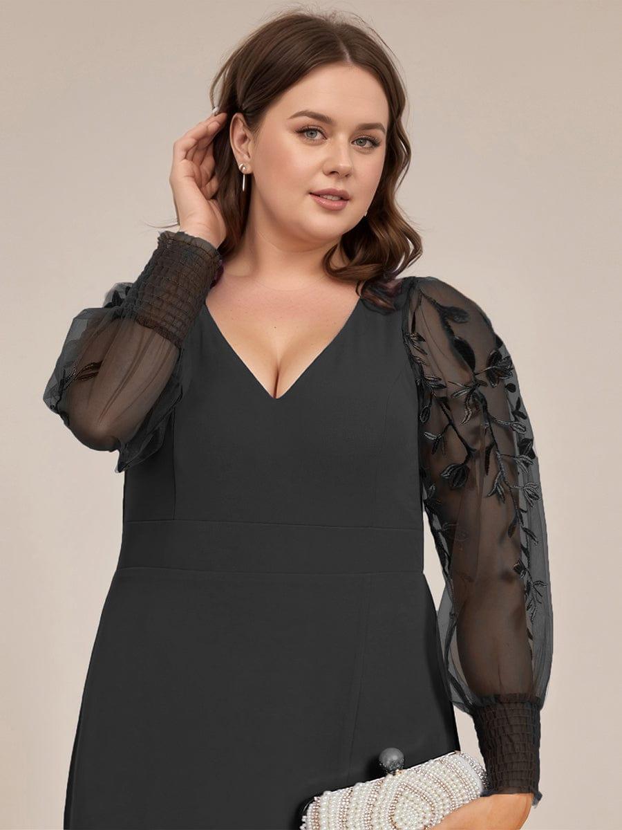 V-Neck Chiffon Slit Evening Dress with Long Lace Sleeves
