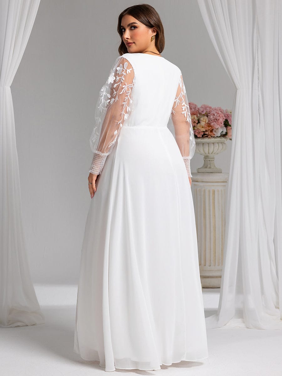 Plus Size V-Neck Chiffon Evening Dress with Long Lace Sleeves