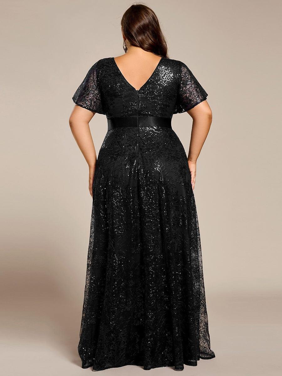 Glitter V-neck Sequin A-Line Long Formal Dress