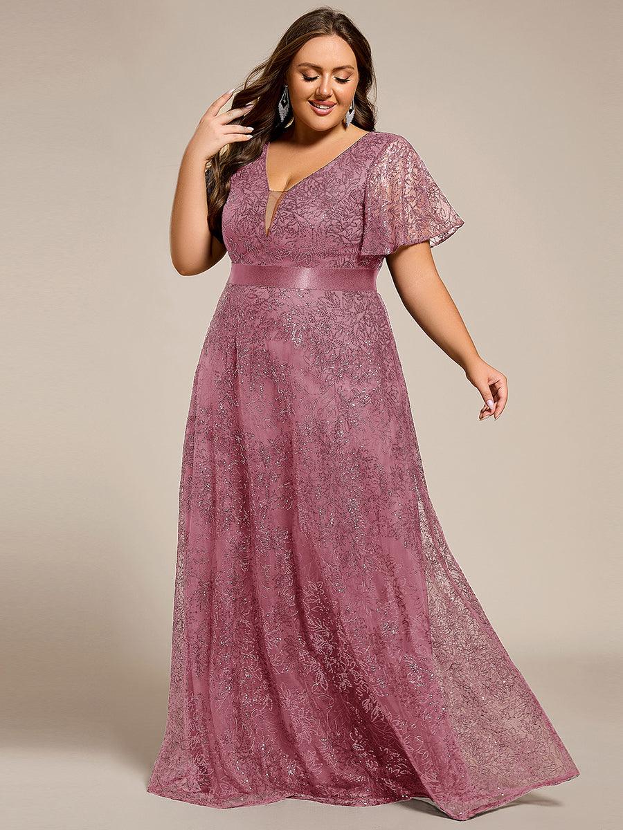 Glitter V-neck Sequin A-Line Long Formal Dress