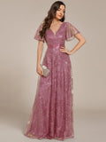 Glitter V-neck Sequin A-Line Long Formal Dress