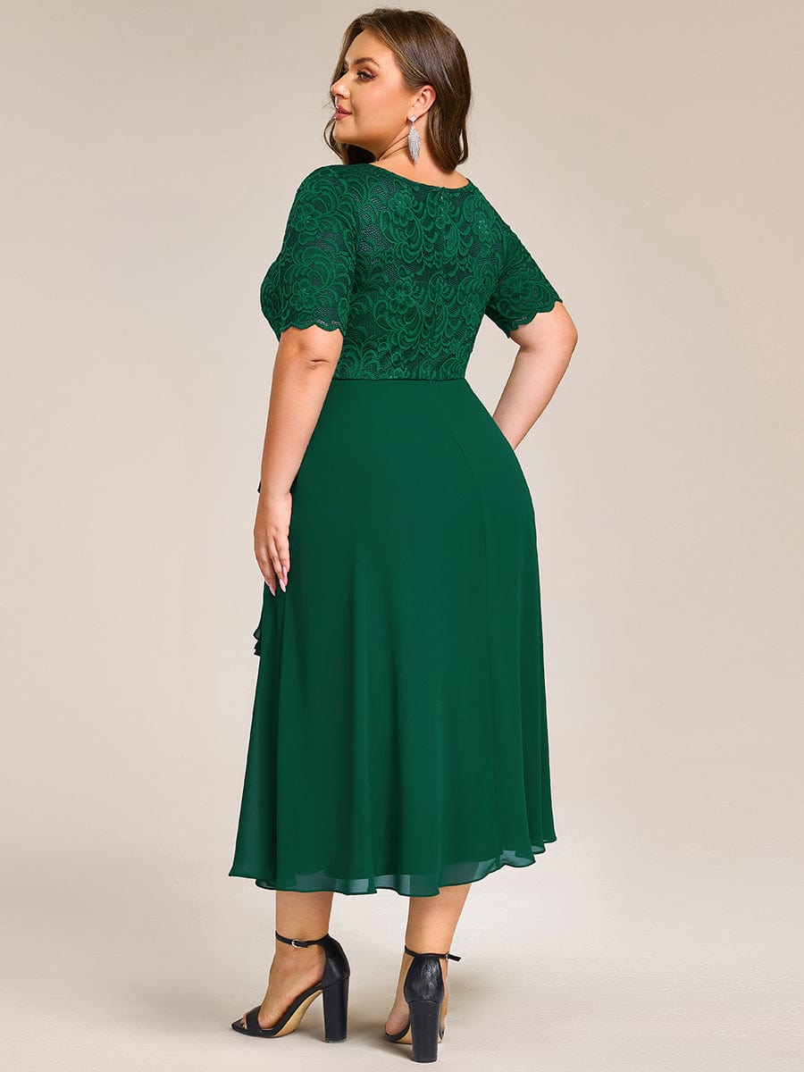 Plus Size Round Neck Lace A-Line Formal Dress with Slit