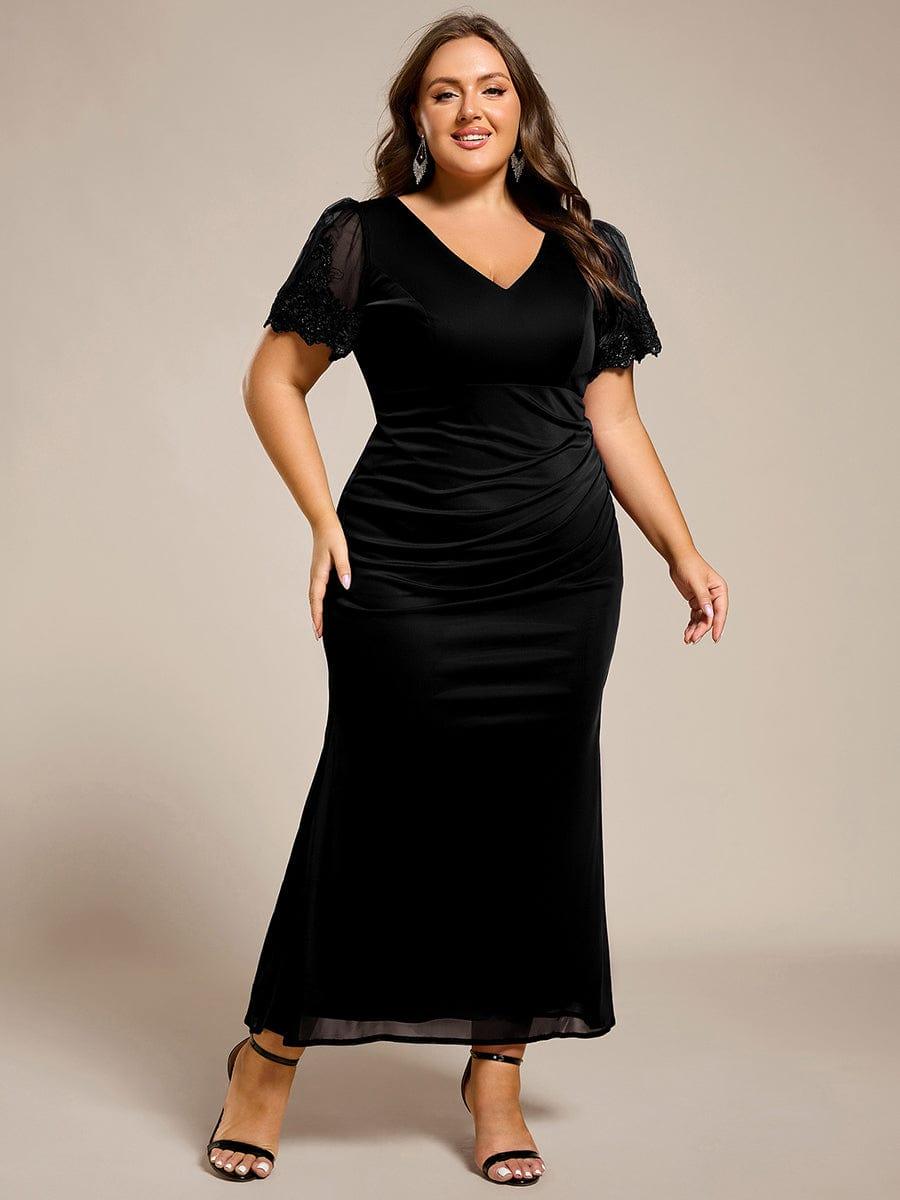 Plus Size V-Neck Pleated Bodycon Mermaid Formal Dress