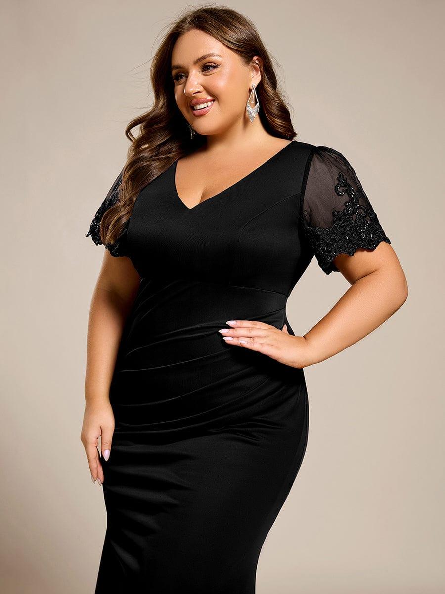 Plus Size V-Neck Pleated Bodycon Mermaid Formal Dress