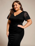 Plus Size V-Neck Pleated Bodycon Mermaid Formal Dress