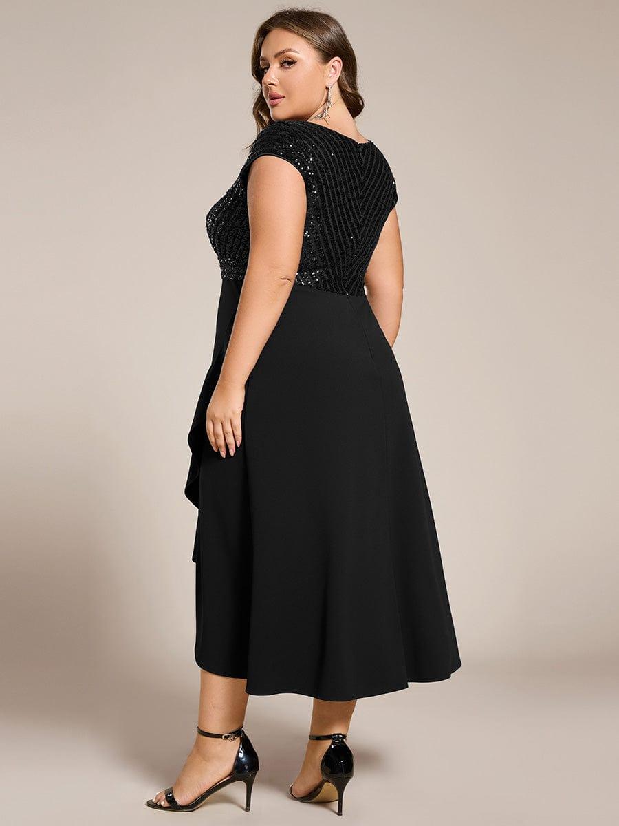 Plus Size V-Neck Mermaid Formal Dress with Cap Sleeves