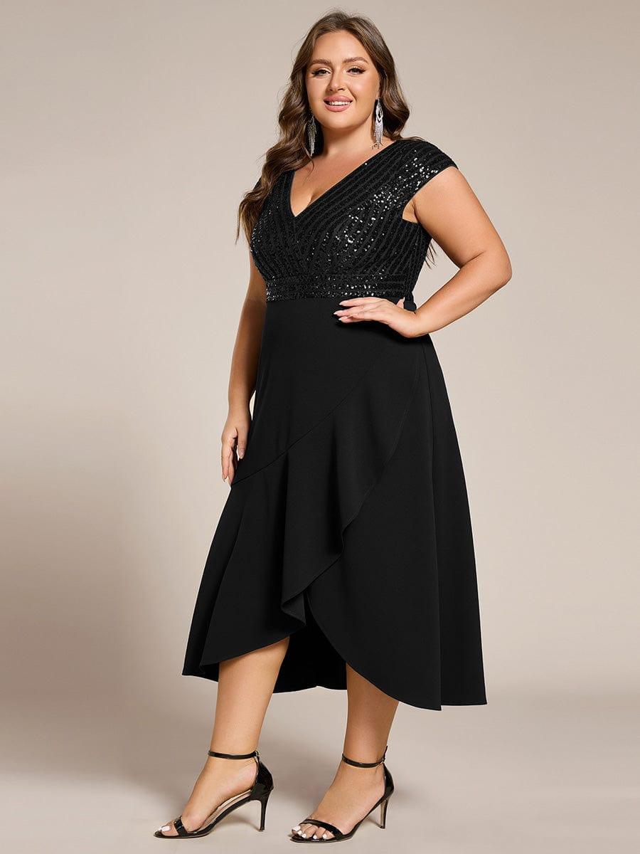 Plus Size V-Neck Mermaid Formal Dress with Cap Sleeves