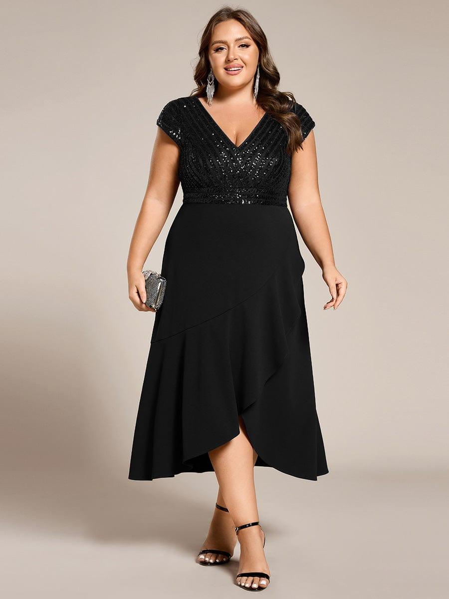 Plus Size V-Neck Mermaid Formal Dress with Cap Sleeves