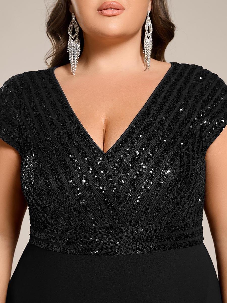 Plus Size V-Neck Mermaid Formal Dress with Cap Sleeves
