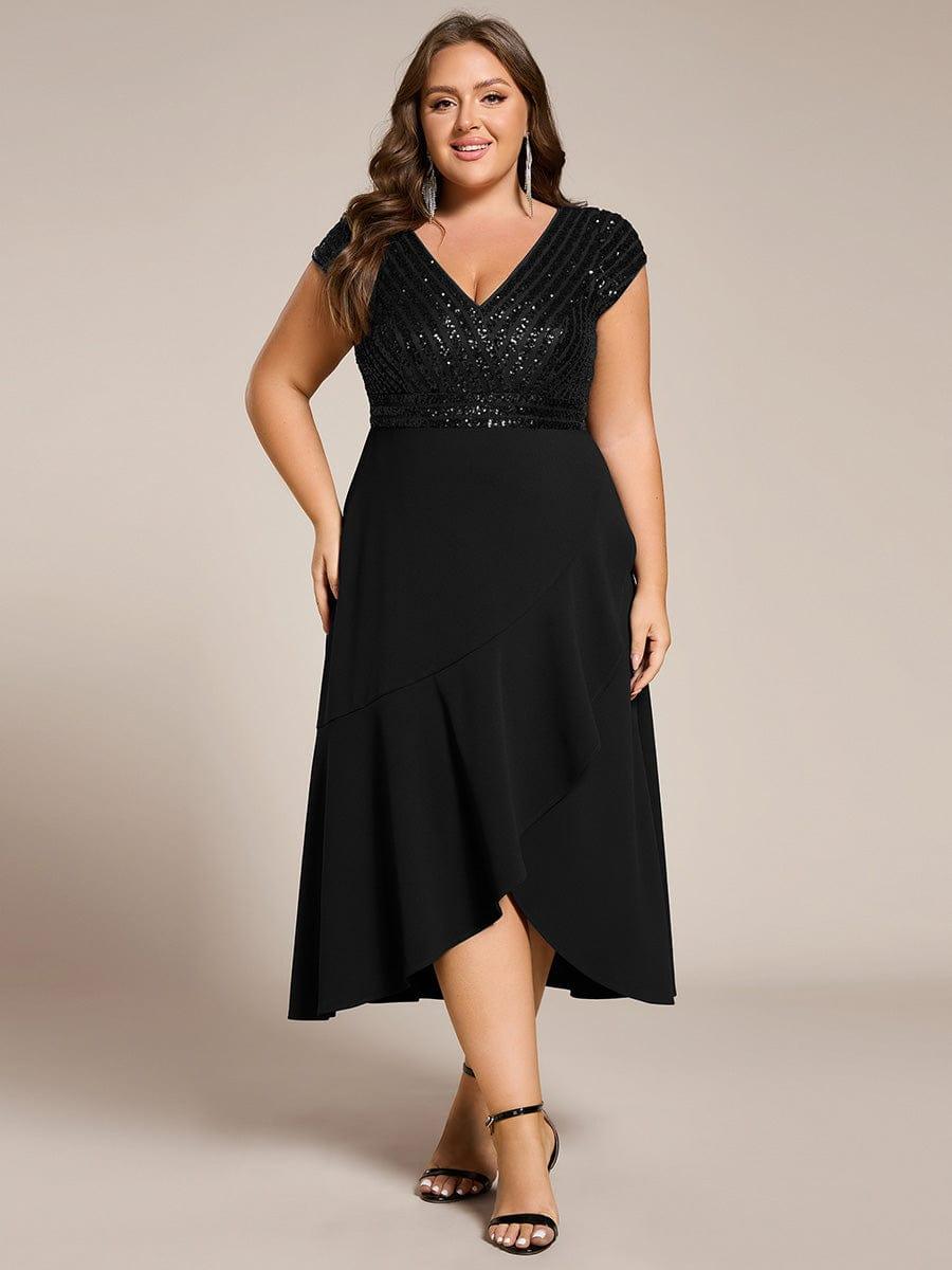 Plus Size V-Neck Mermaid Formal Dress with Cap Sleeves