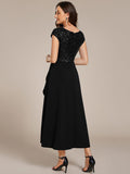 V-Neck Sequin Mermaid Formal Dress with Cap Sleeves