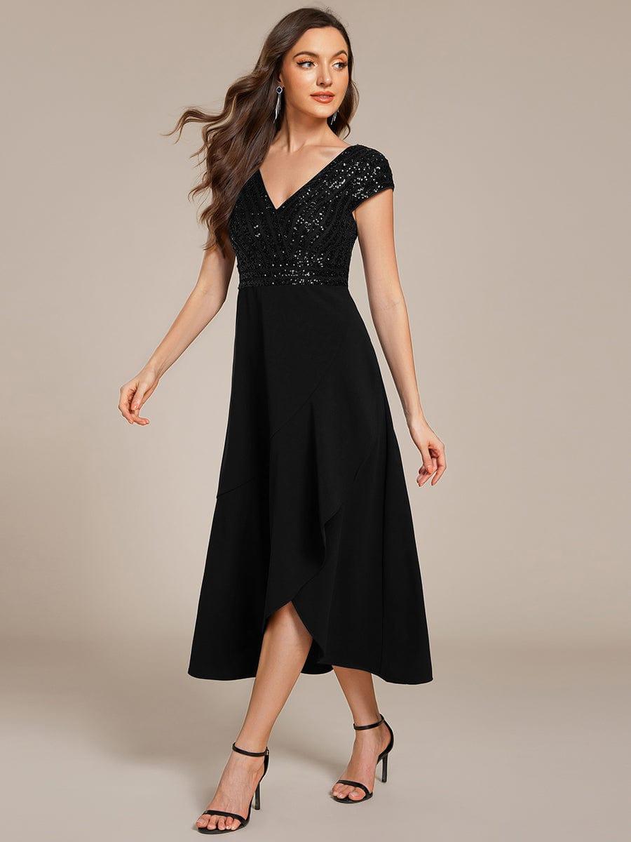 V-Neck Sequin Mermaid Formal Dress with Cap Sleeves