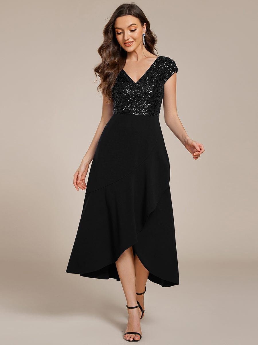 V-Neck Sequin Mermaid Formal Dress with Cap Sleeves