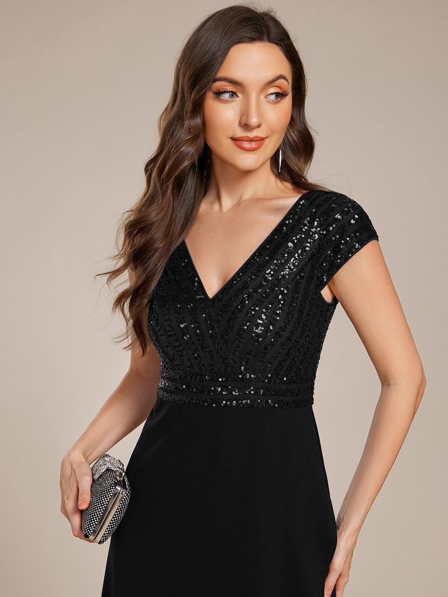 V-Neck Sequin Mermaid Formal Dress with Cap Sleeves